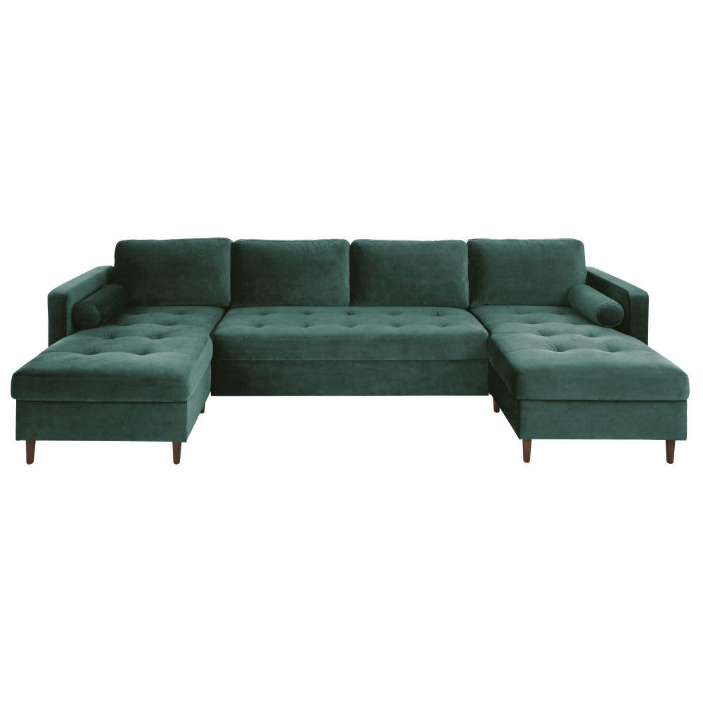 Olivia - Canapé panoramique convertible 7/9 places en velours vert