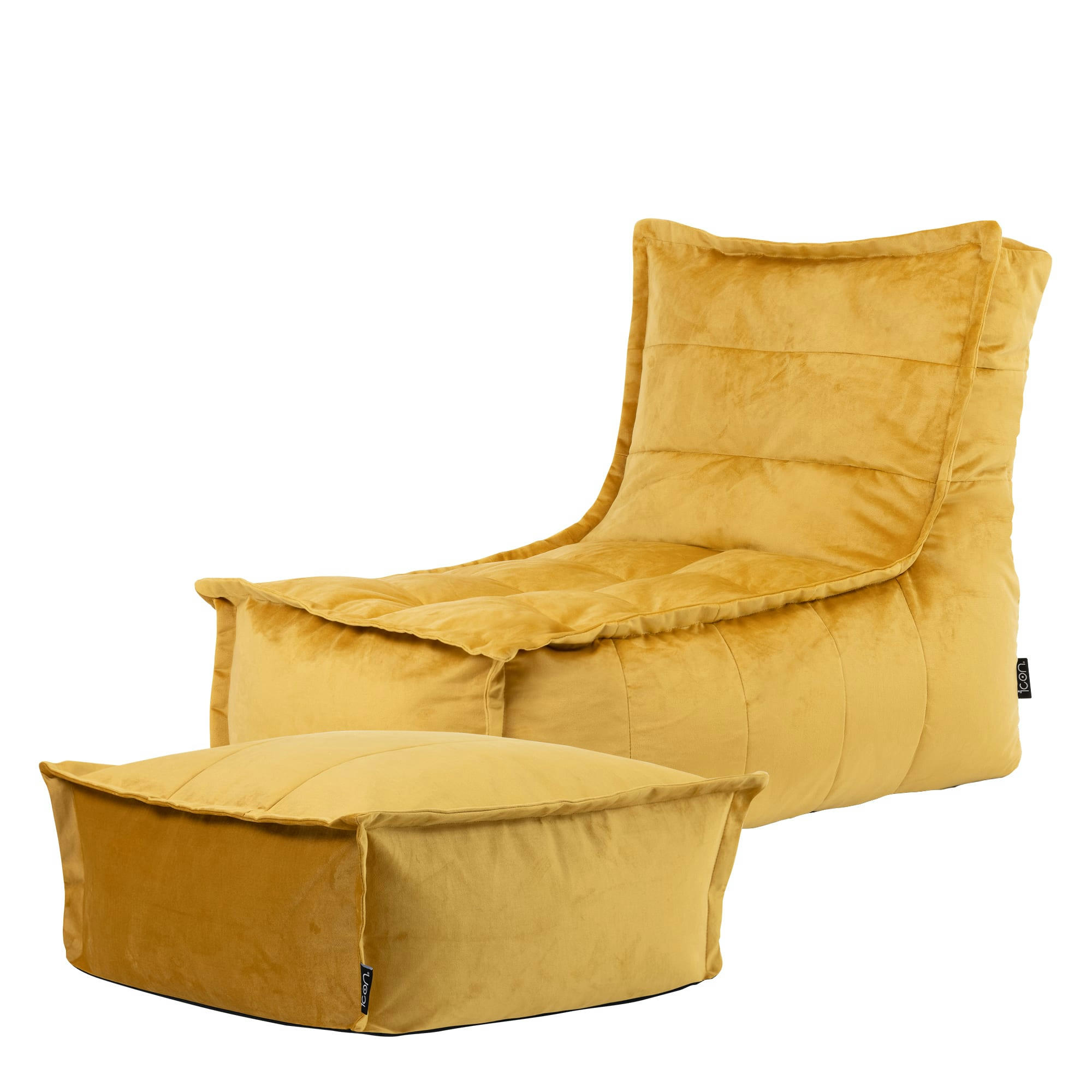 DOLCE - Pouf velours avec large repose-pieds ocre