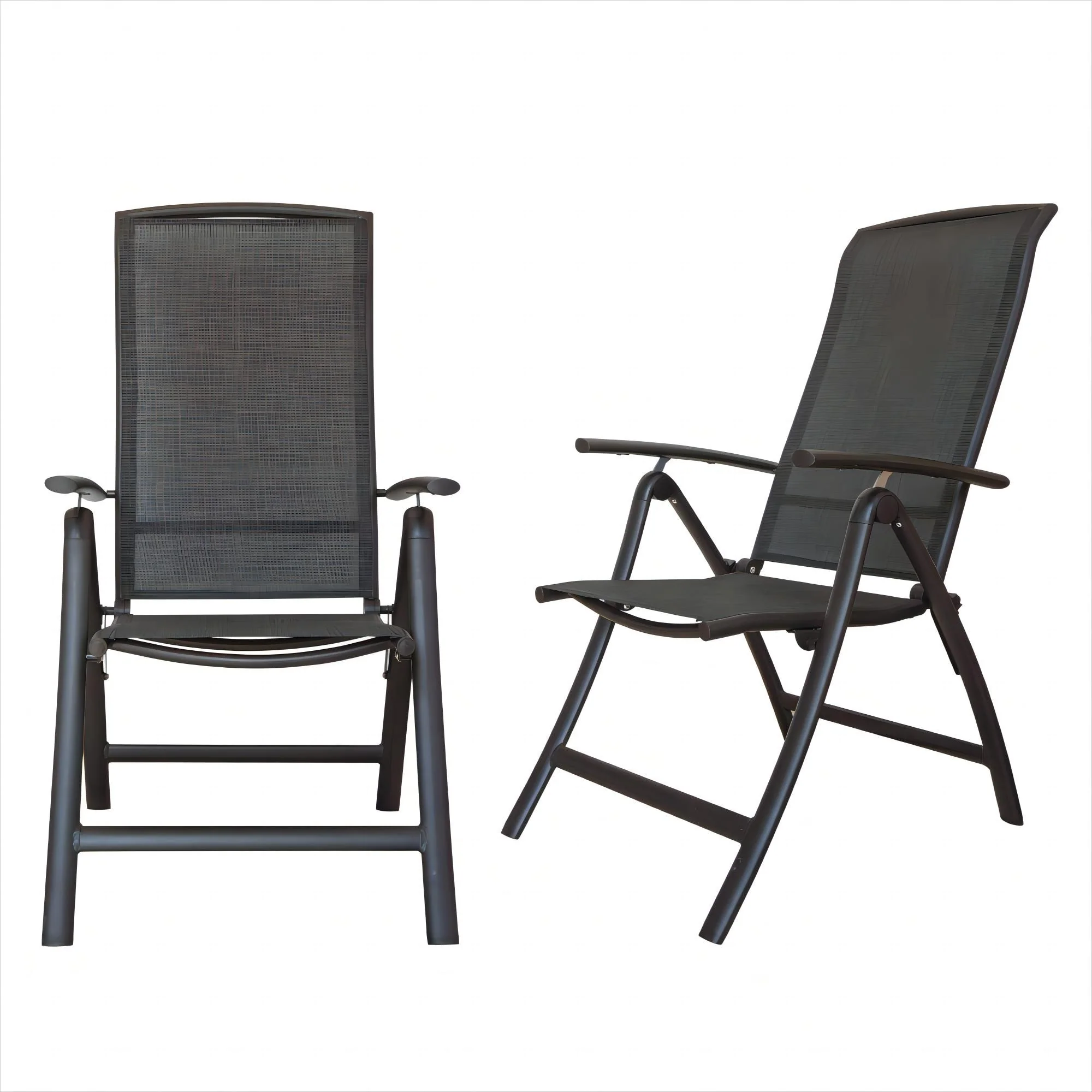 Folding Patio Chairs Set of 2, Aluminium Frame Reclining Sling Lawn Chairs(Textilene Fabric,2 Chairs)