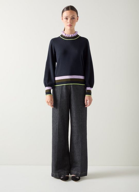 Alina Midnight Stripe Cotton Rib Detail Sweater