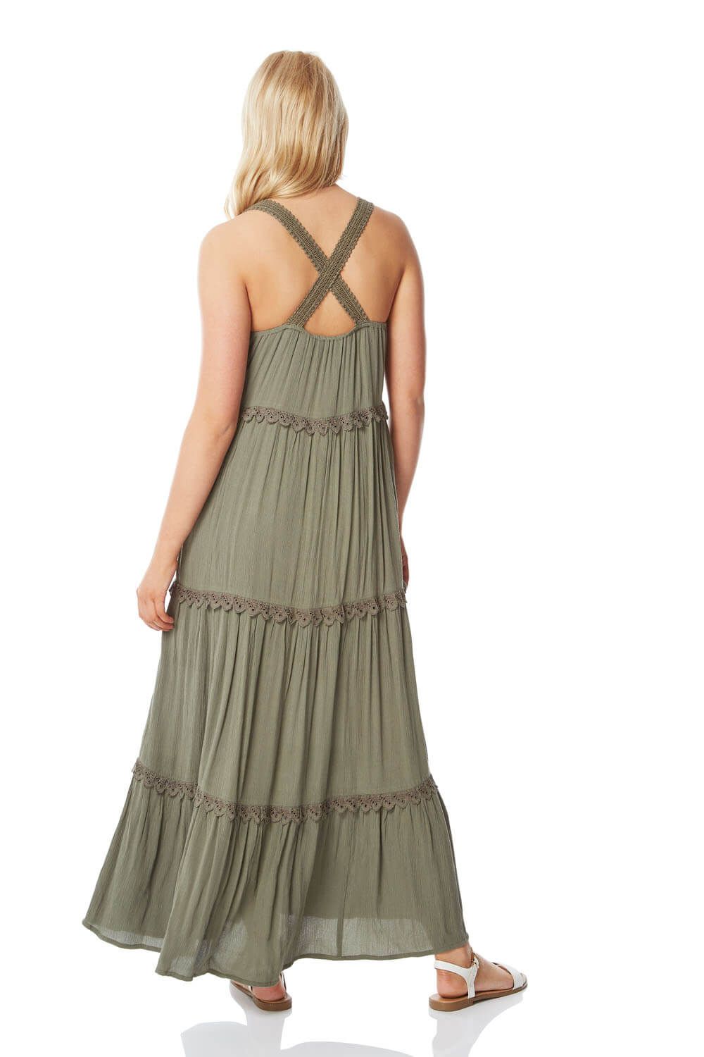 Roman Tiered Lace Trim Maxi Dress