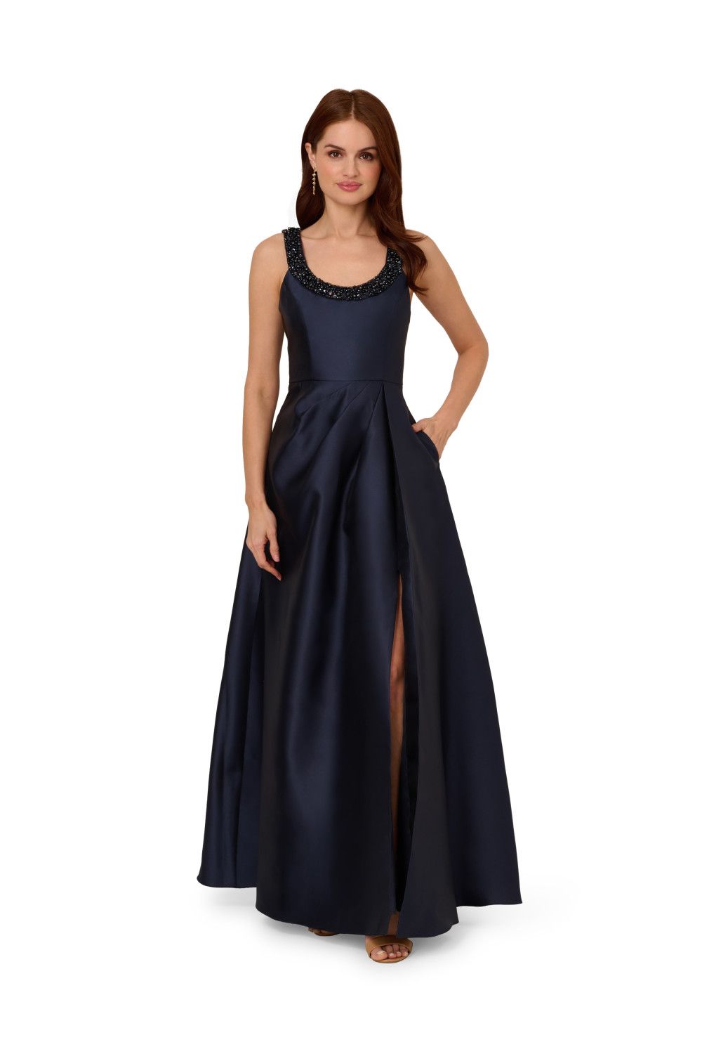 Adrianna Papell Beaded Mikado Gown