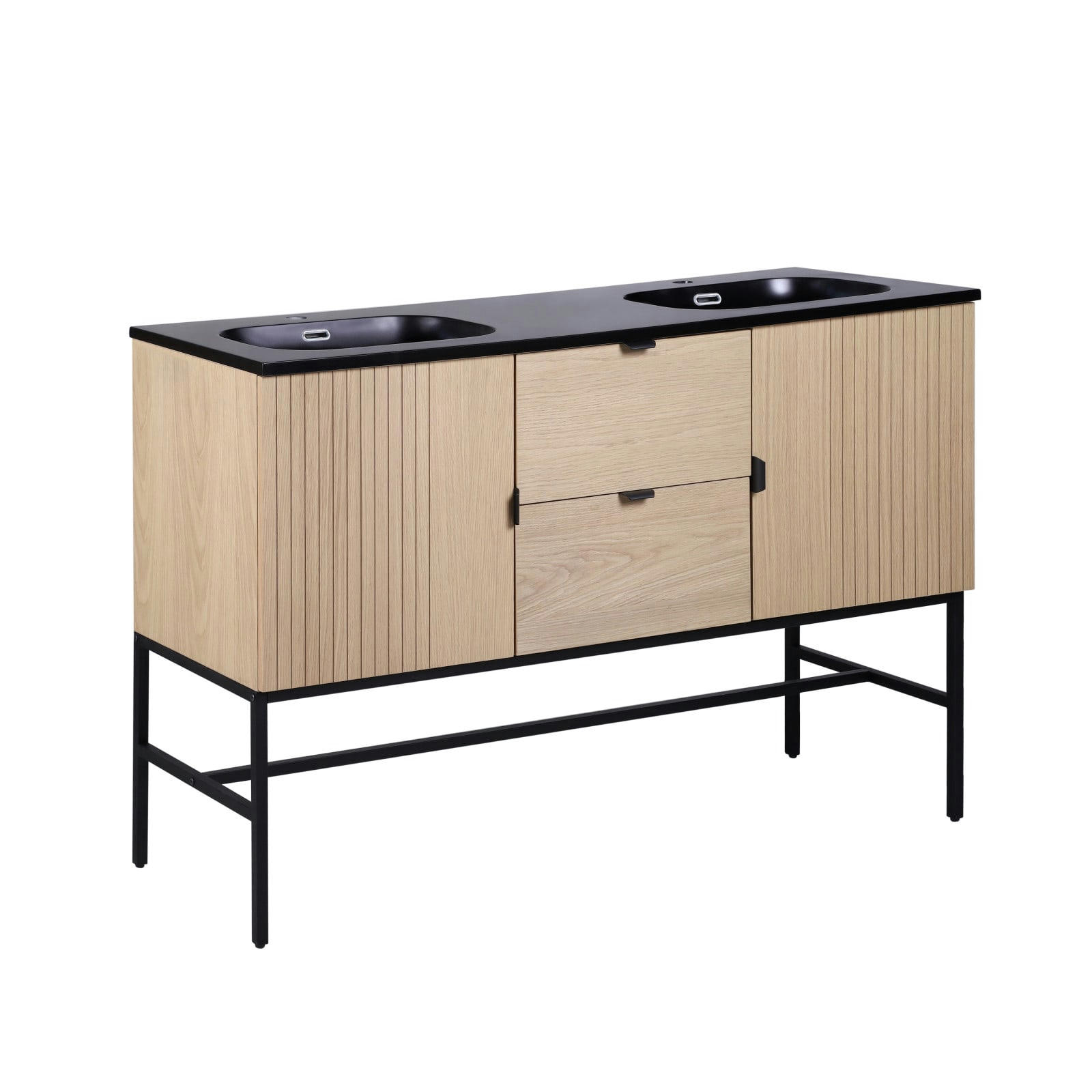 STUDIO - Meuble double vasque 140cm chêne  sur pieds avec plan vasque en résine