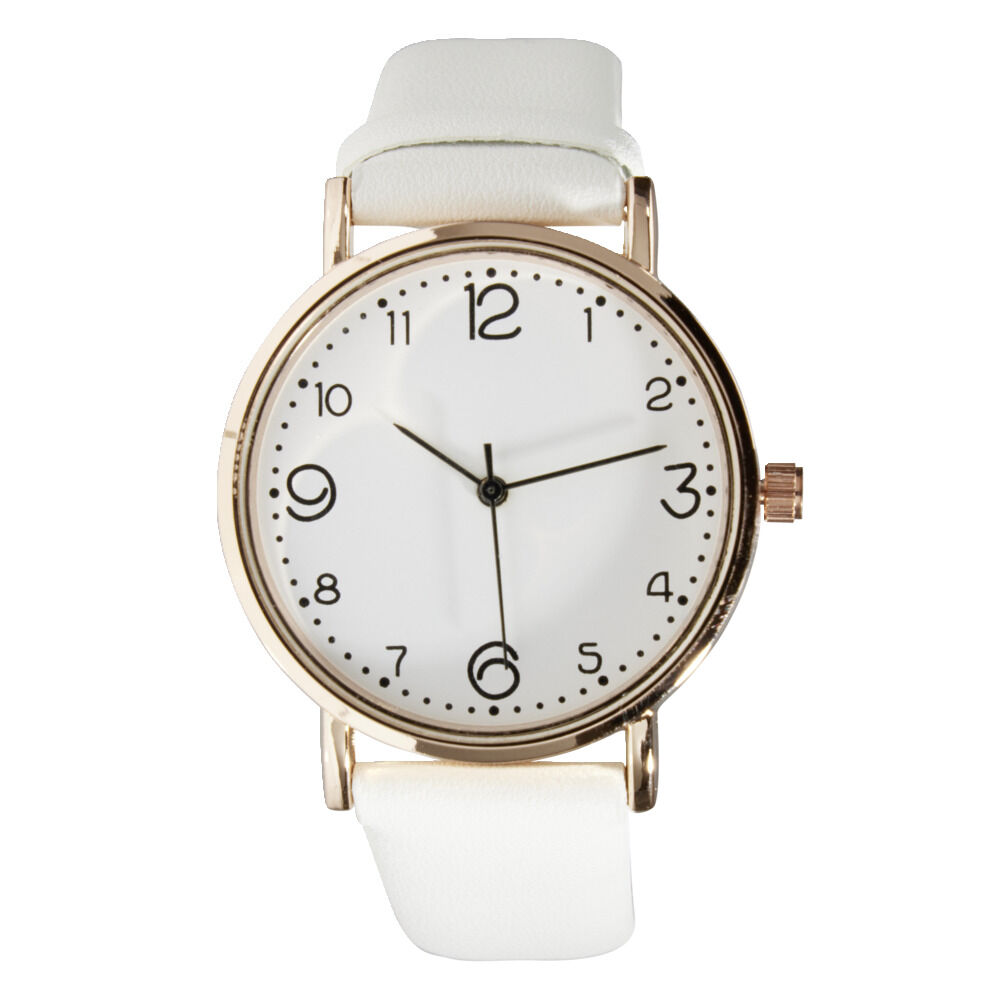 Montre femme cadran rond acier doré bracelet simili Ø3,5xH23cm (4 modèles)