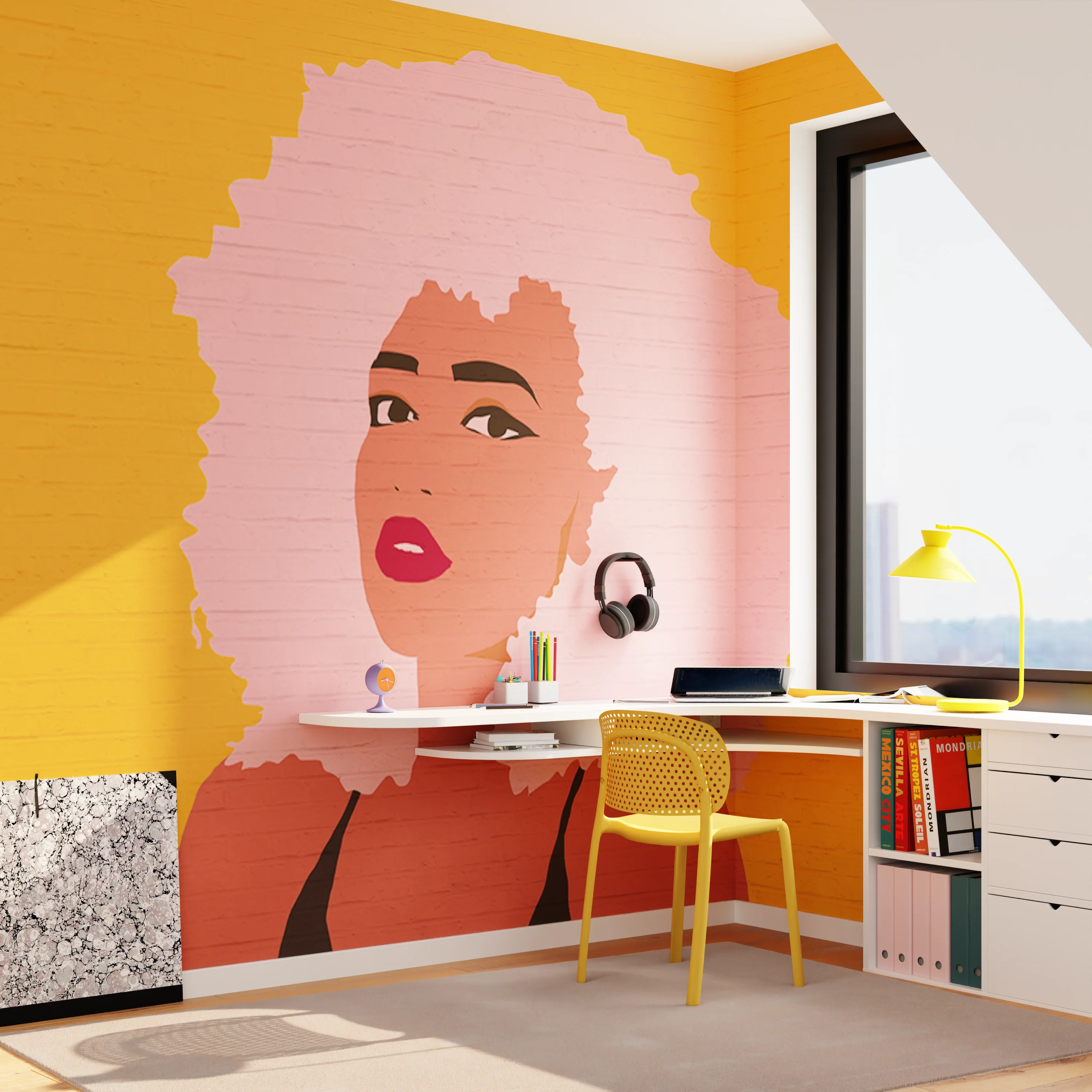 Papier peint panoramique XL BILLIE 400 x 270 cm ocre et rose
