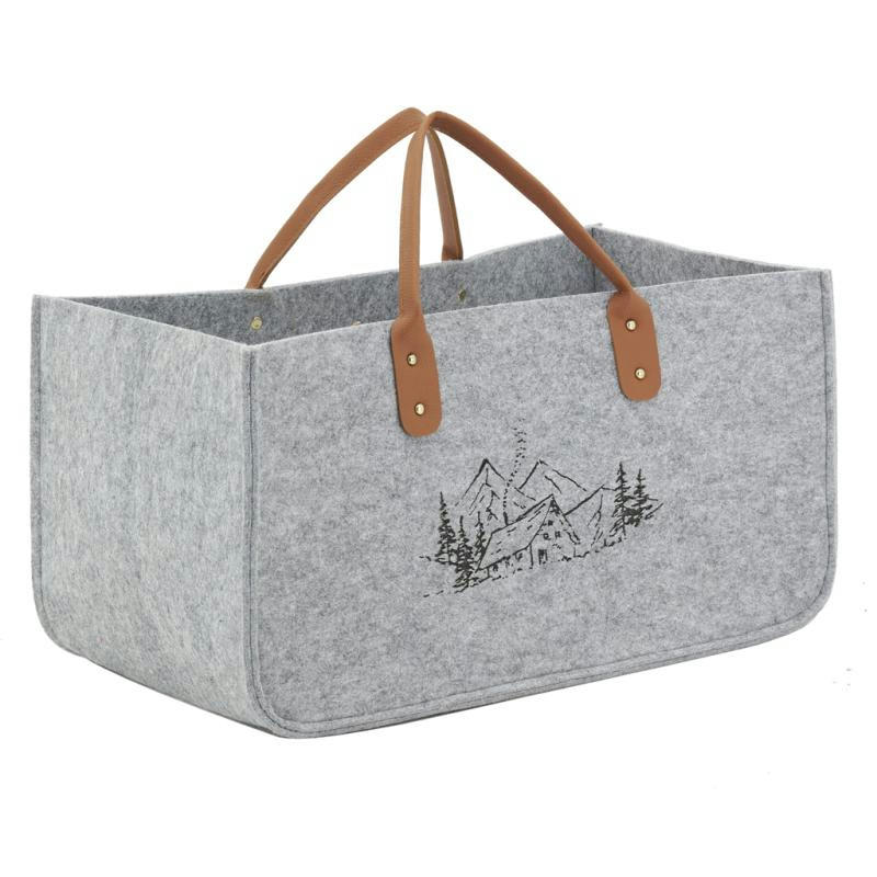 - Sac à bûches en feutrine 50 x 25 cm gris montagne