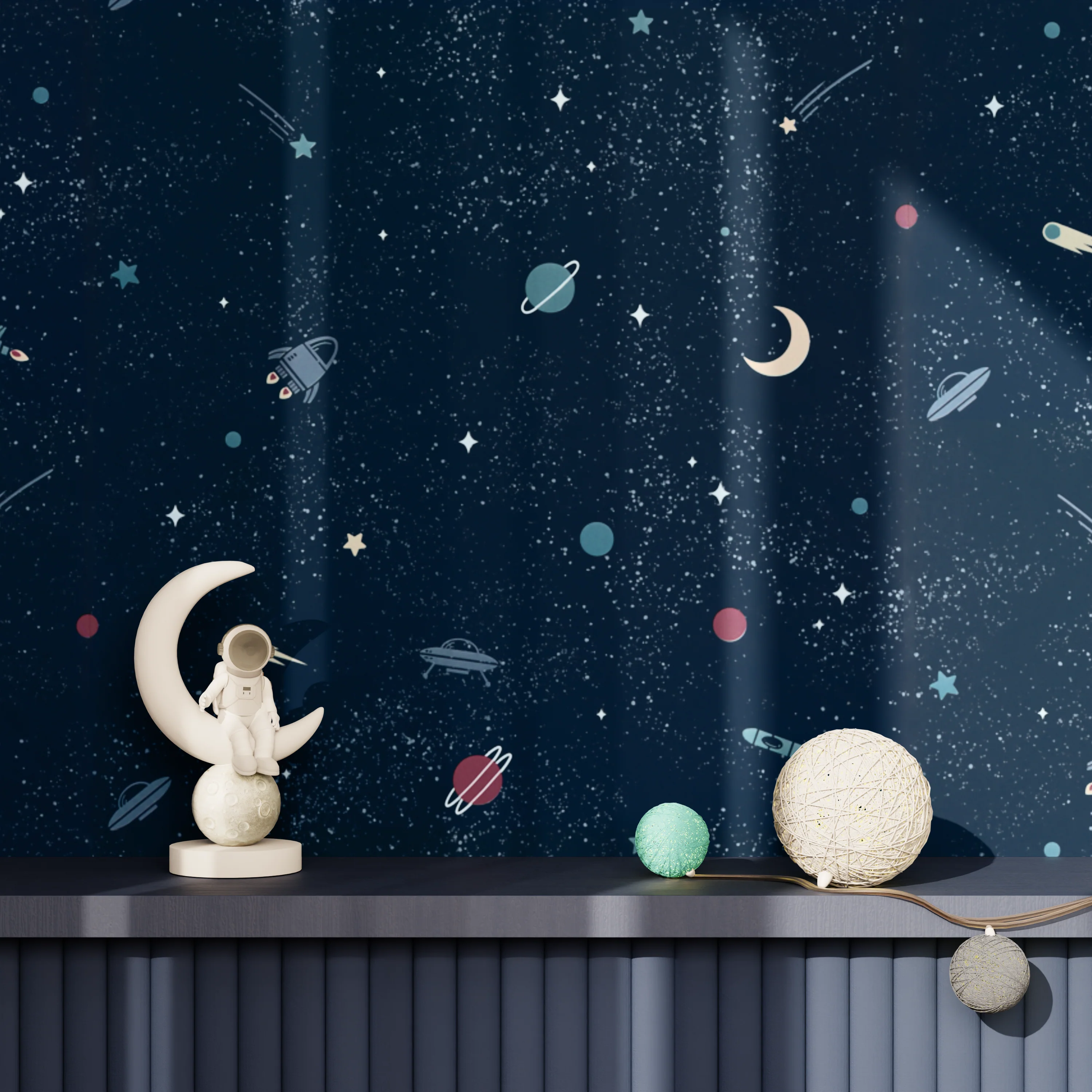 4MURS Papier peint intissé COSMOLAND coloris bleu nuit