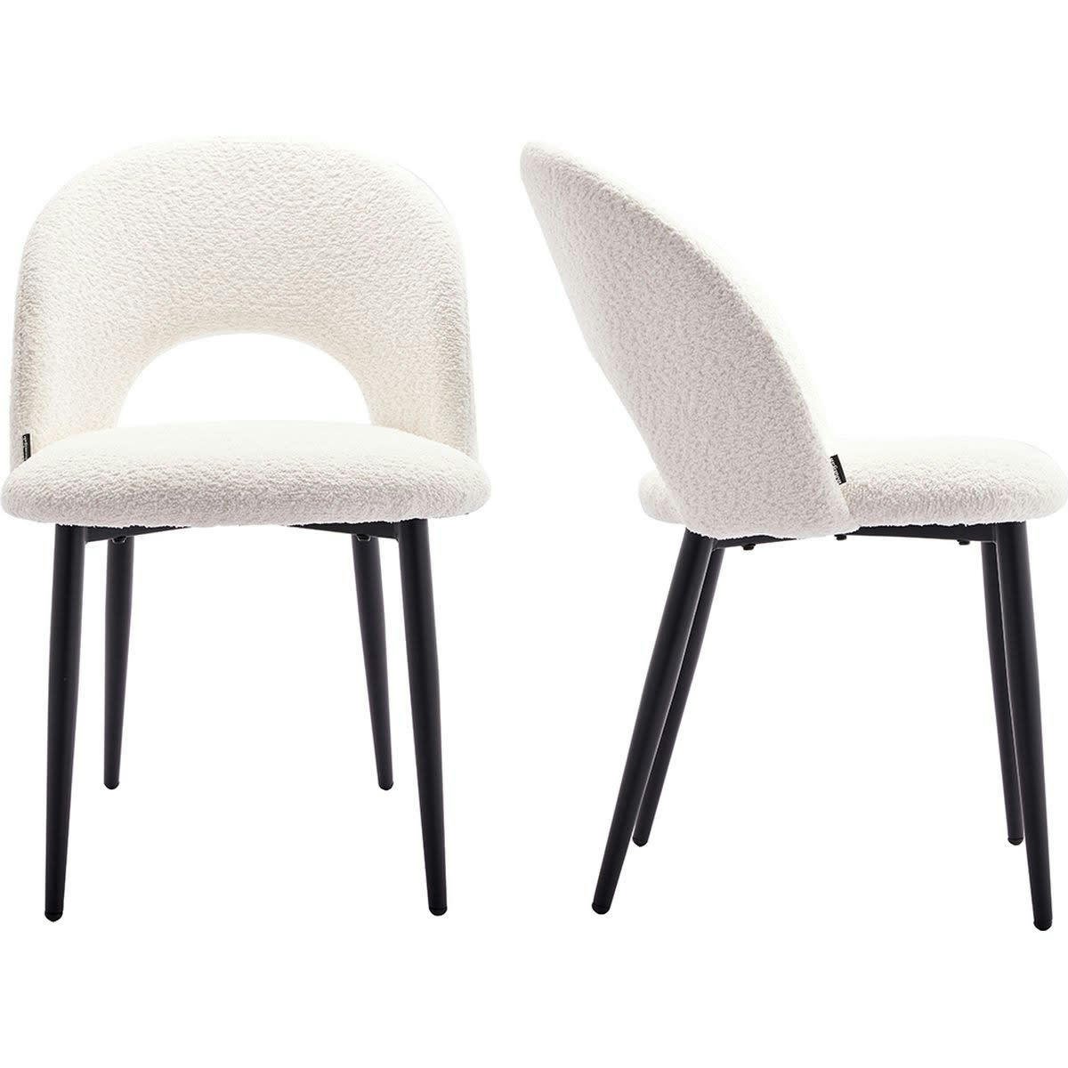 MOSS - Lot de 2 chaises de salon en tissu bouclette écru, piètement noir