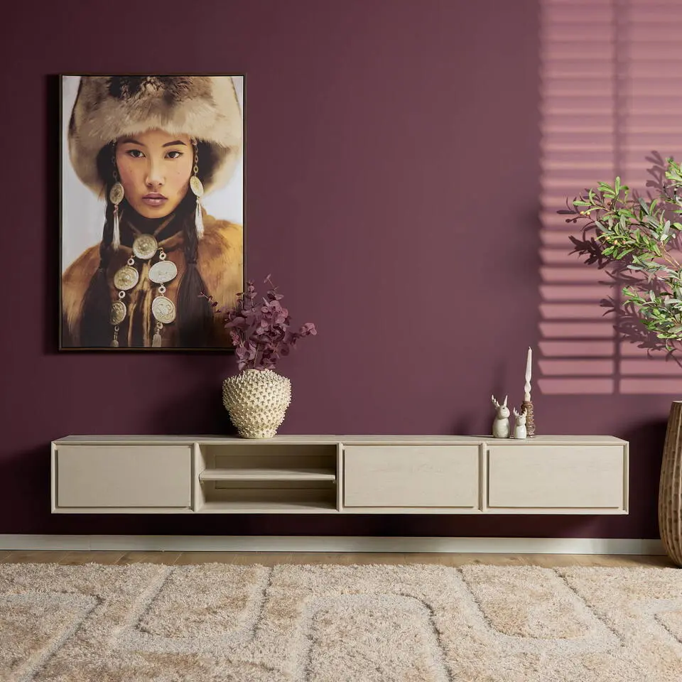 Tv-meubel Zwevend Zandkleur Hout - 280x35x30cm - Ambiance