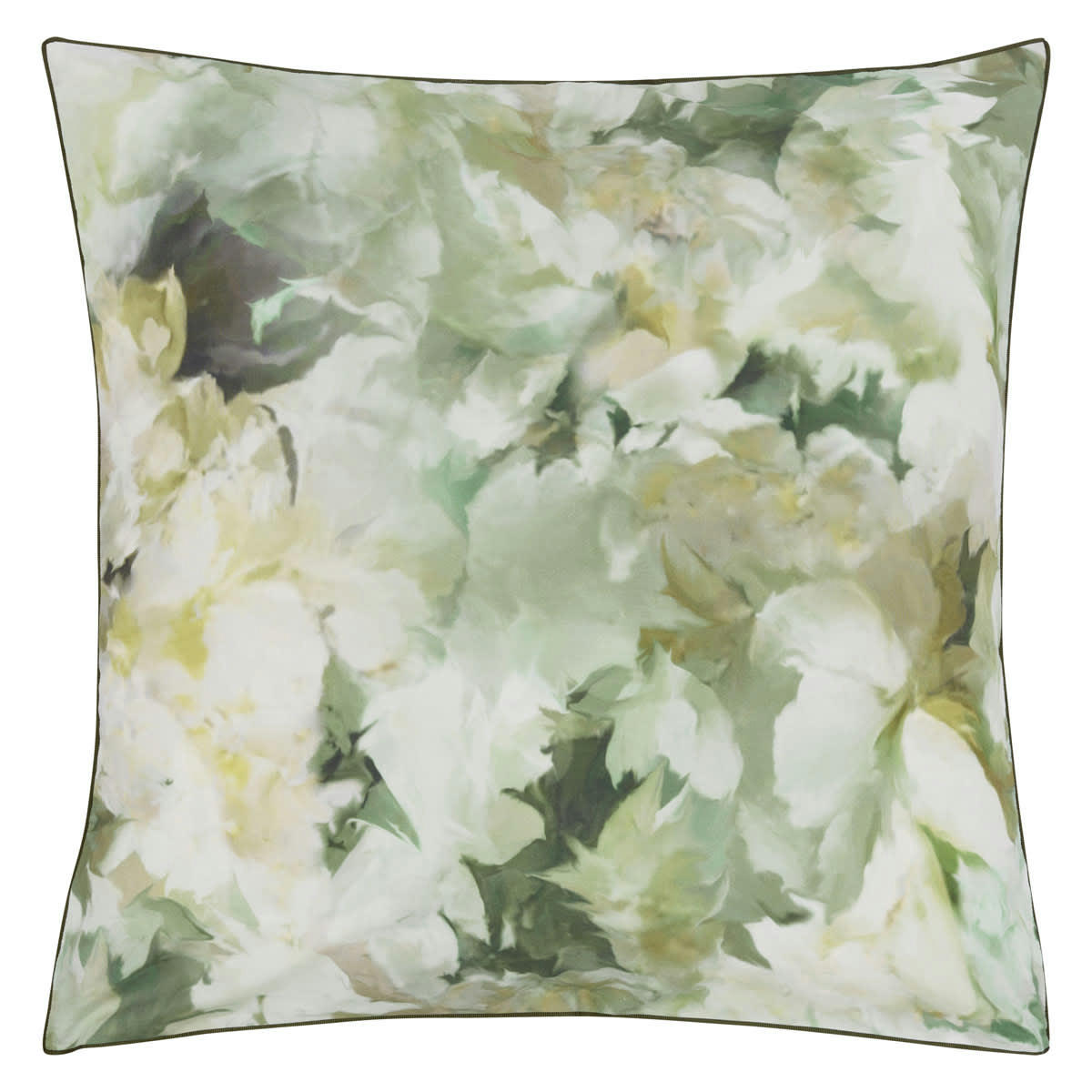 FLEURS DE JOUR CELADON - Taie d'oreiller imprimée en percale de coton vert 65x65