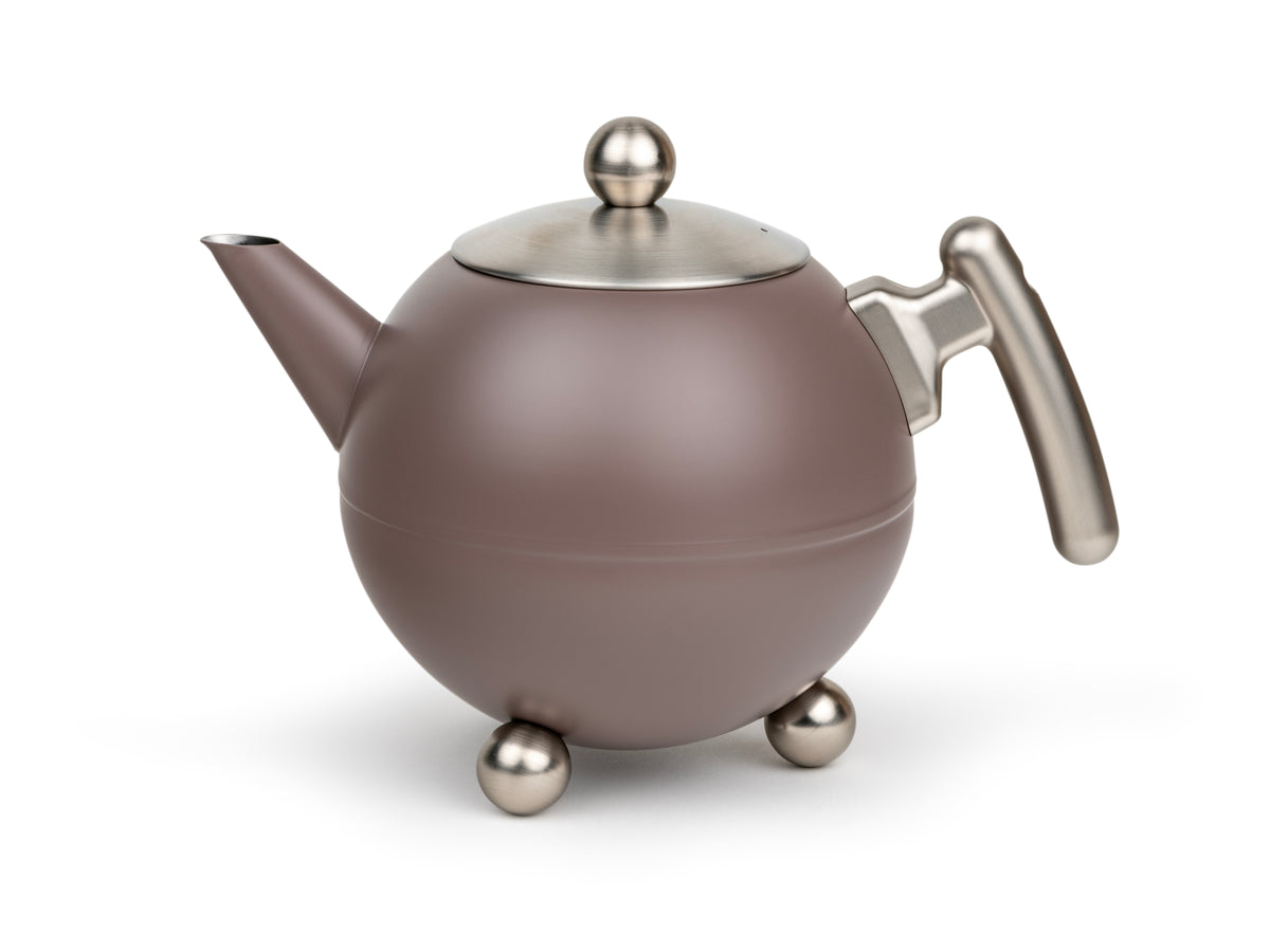 Bredemeijer - Duet® Bella Ronde – Dubbelwandige Theepot – 1,2 liter - RVS - Aubergine