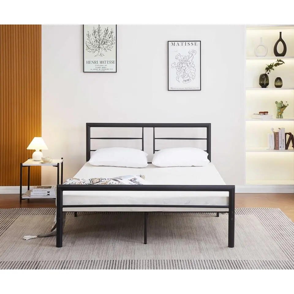 Metalen tweepersoonsbed Dixon - 140x200cm - mat zwart