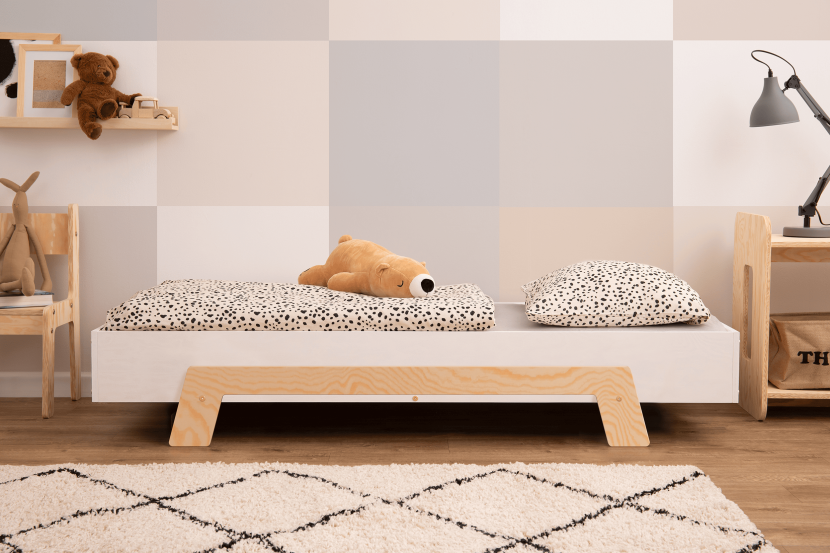 Łóżko pojedyncze drewniane PUZZLE Białe - SMARTWOOD®