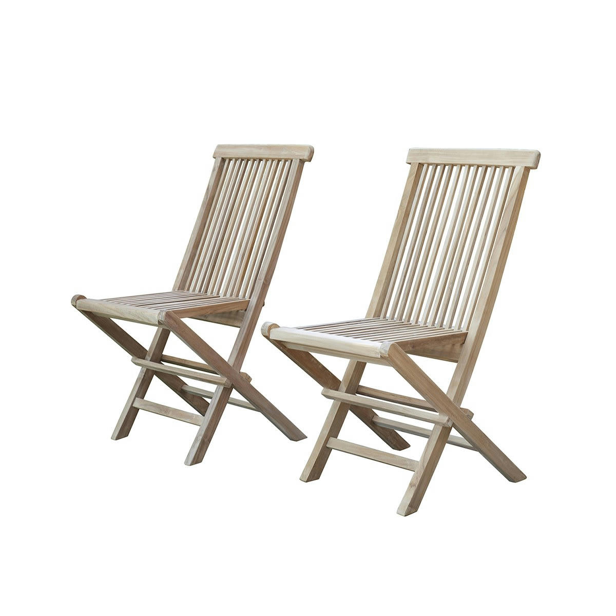 MIDLAND - 2 chaises de jardin en teck massif pliantes