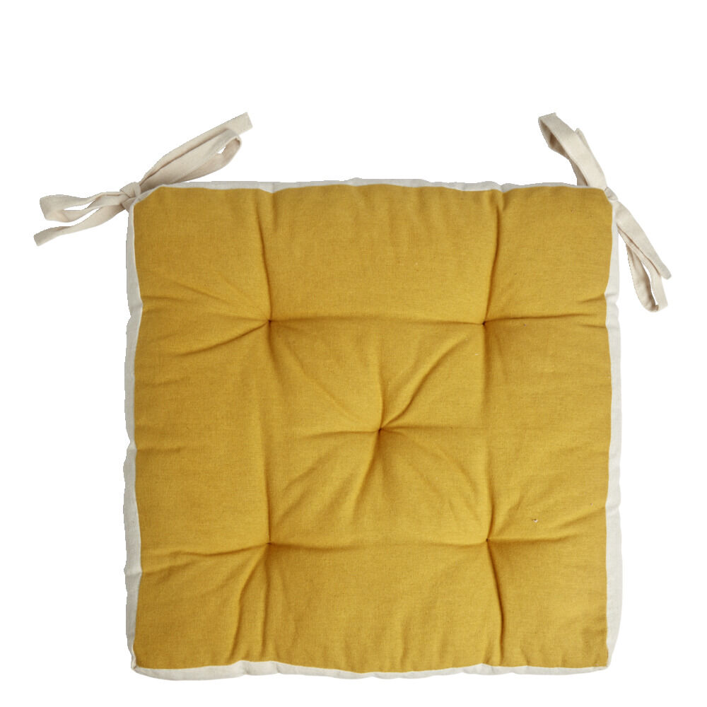 Galette de chaise matelassée en coton moutarde 40x40cm