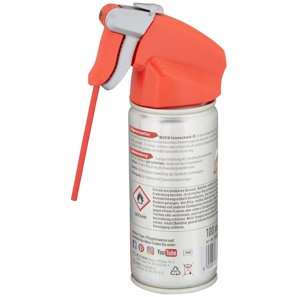 Haushalts- und Feinmechaniköl, Nigrin Feinmechanik Ölspray 100ml sehr kriechfähig