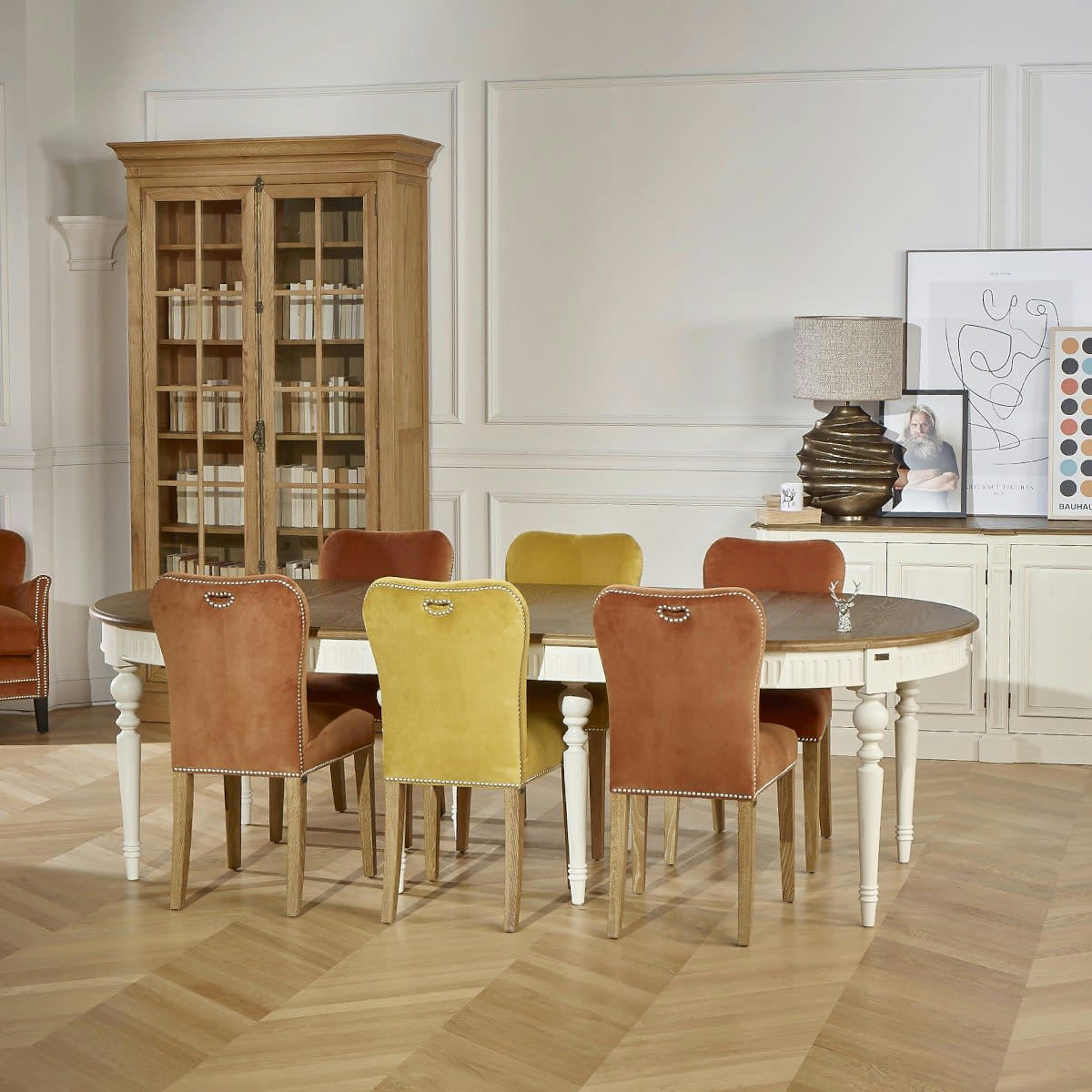 HAMPTON - HUNTER - Chaises en chêne et velours clouté (lot de 2) jaune moutarde