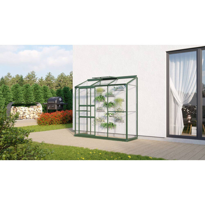 Serre adossée en verre Styx verte 1,3 m² VITAVIA