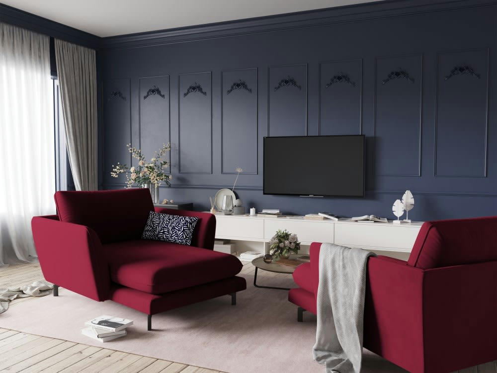 PODIUM - Méridienne 1 place en velours rouge foncé