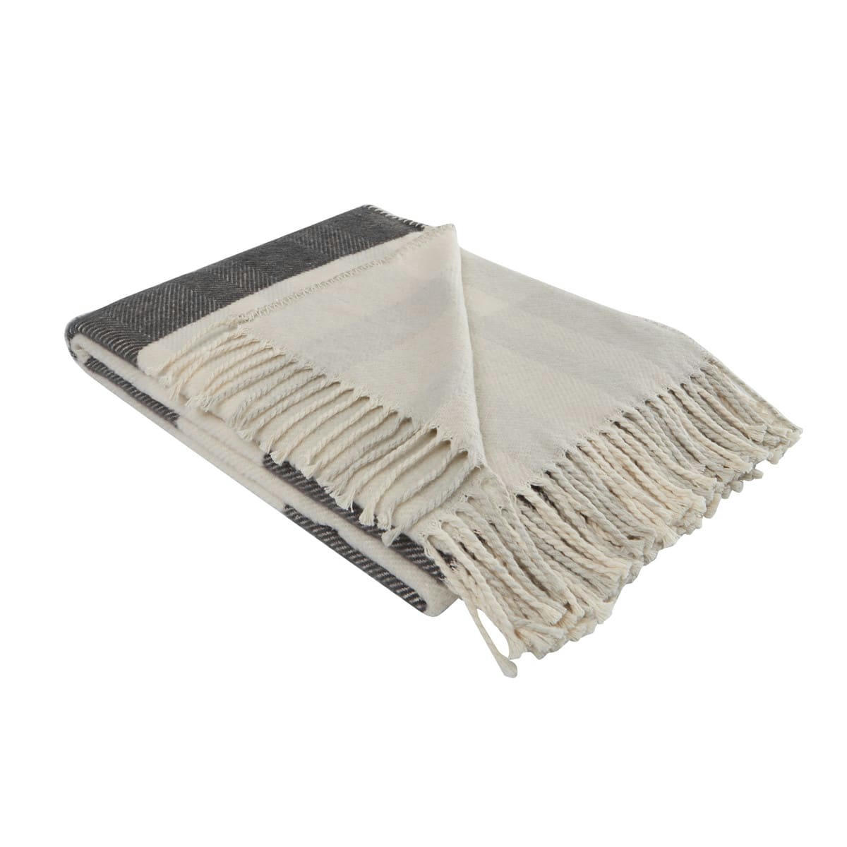 POLARIS - Plaid à franges chaud Anthracite 130x170 cm