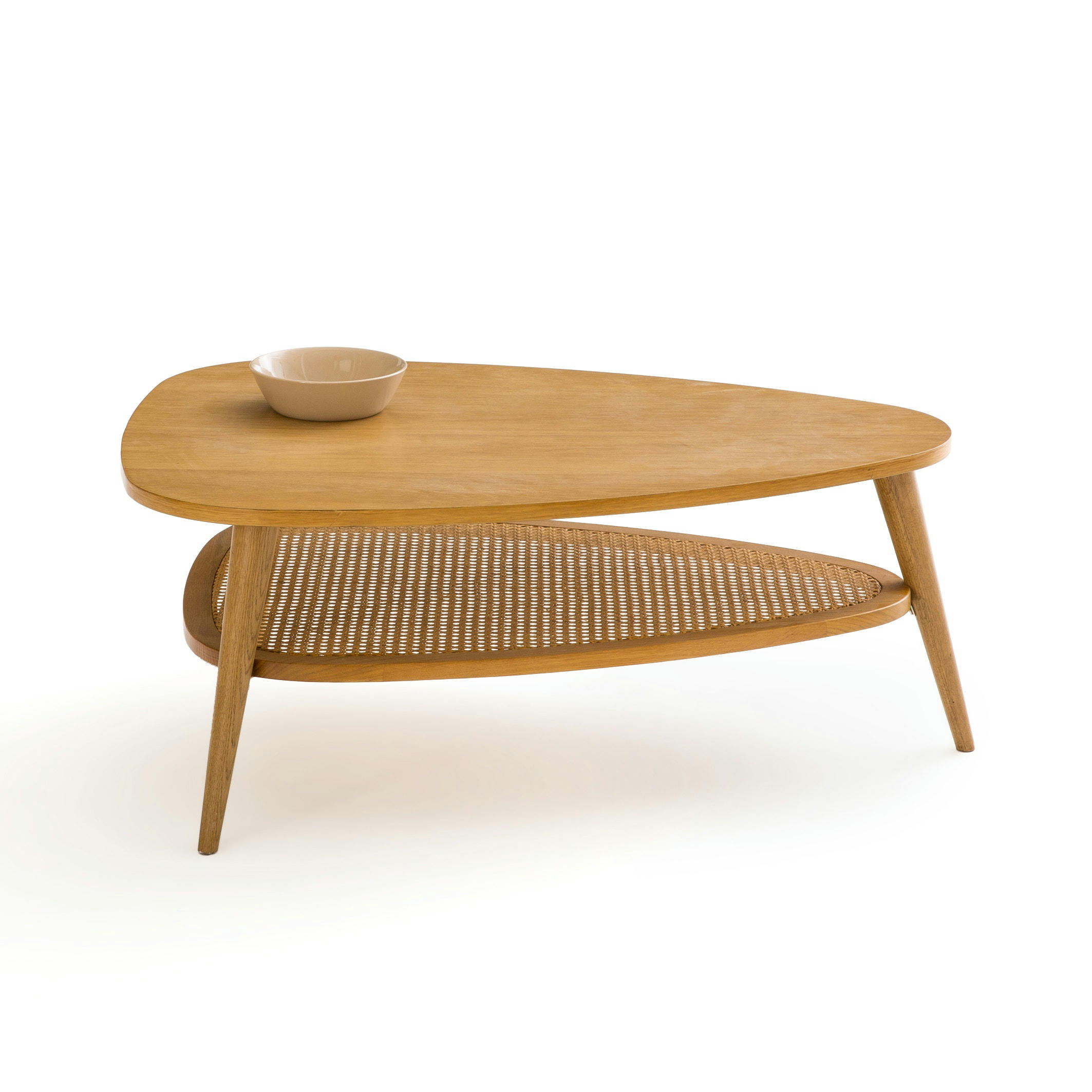 Table basse vintage chêne et cannage, Quilda