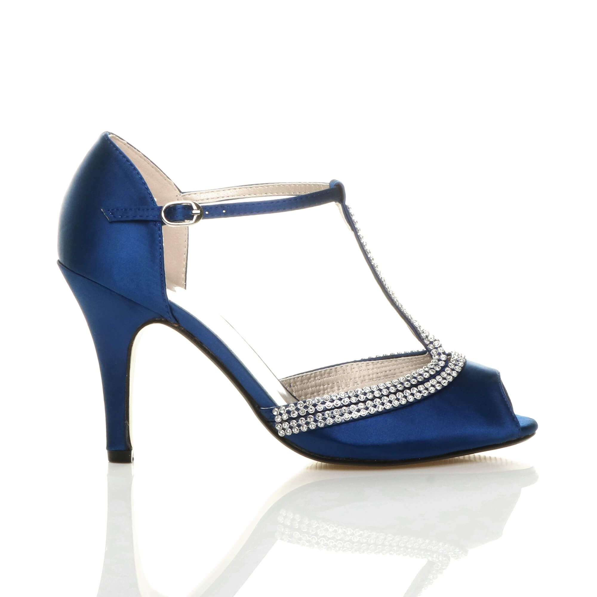 AJVANI Diamante T-Bar Peep Toe High Heeled Sandals