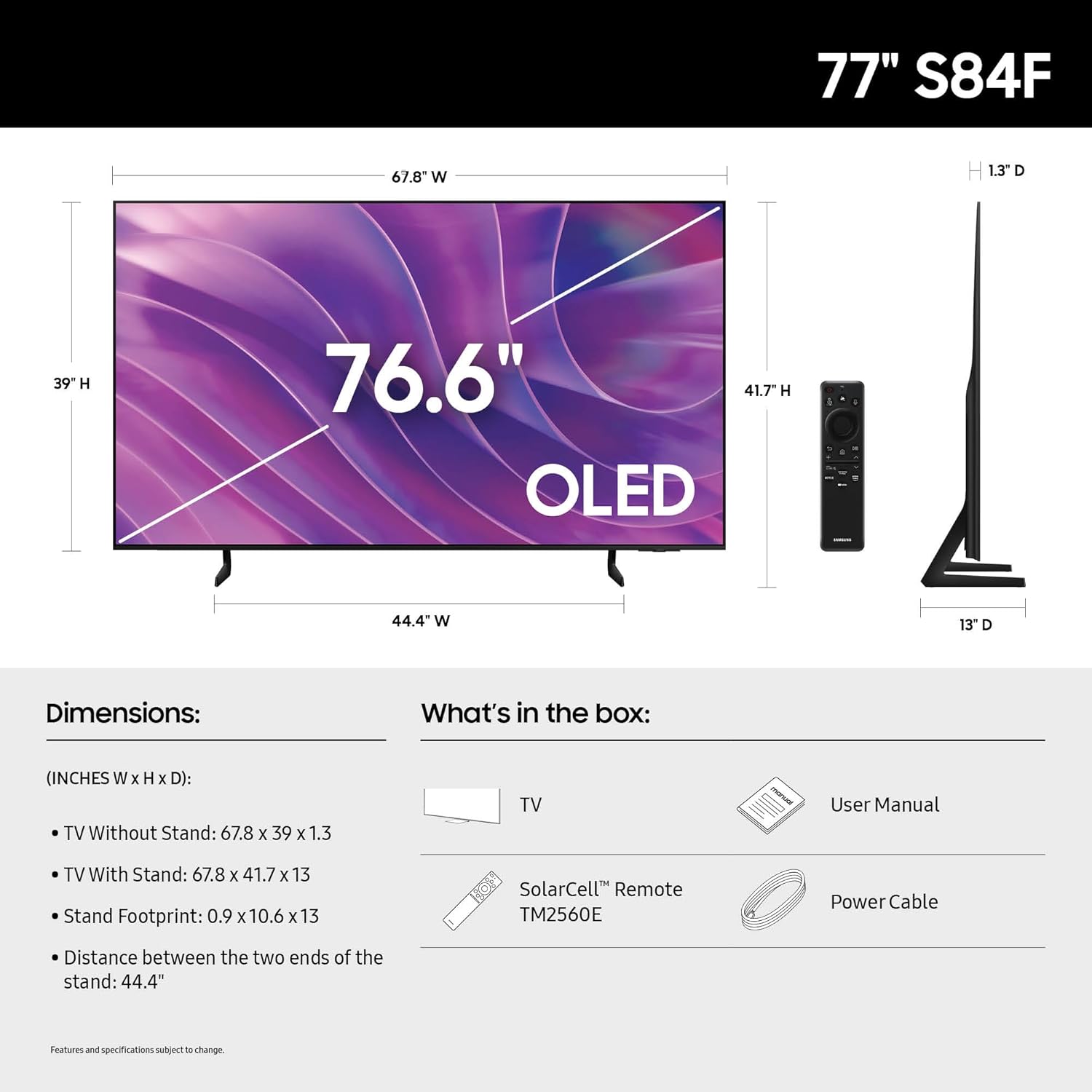 SAMSUNG 77-Inch Class OLED S84F Series Samsung Vision AI Smart TV (2025 Model  77S84F) NQ4 AI Gen2 Processor  4K AI Upscaling  OLED HDR  Pantone Validated  Motion Xcelerator 120Hz