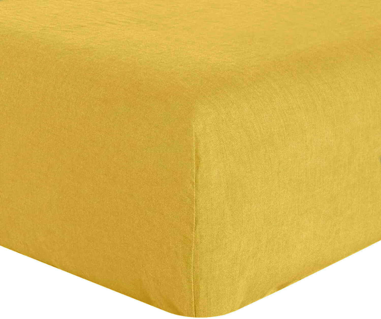 JAUNE - Drap Housse lin lave jaune 140x190 cm