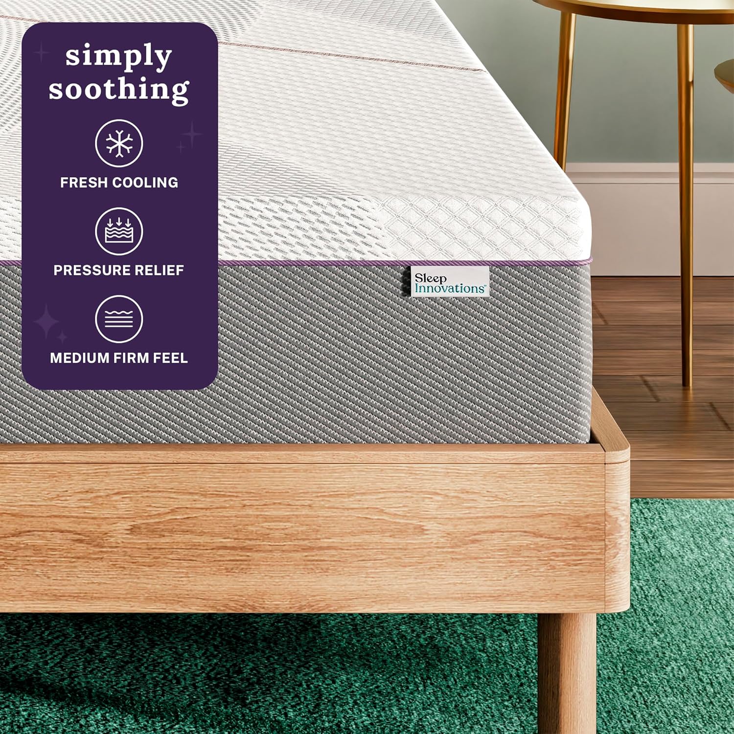 Sleep Innovations Marley 10 Inch Green Tea Gel Memory Foam Mattress, Queen Size, Bed in a Box, Medium Firm Feel