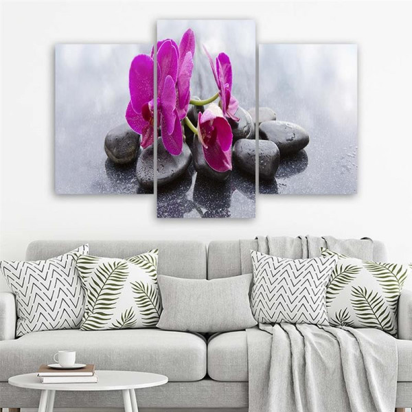 Feeby Obraz tryptyk na płótnie Orchidea i kamienie 60x40