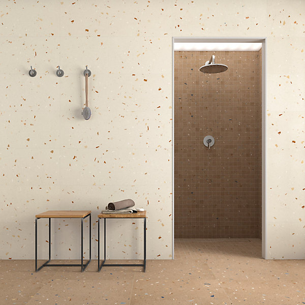 Carrelage mur faience effet terrazzo 32x99 cm Croccante Topping-R Nuez