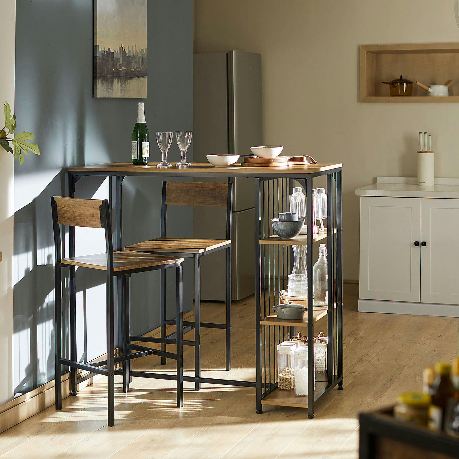 - Lot de 2 Chaises de Bar avec Repose-Pieds effet bois