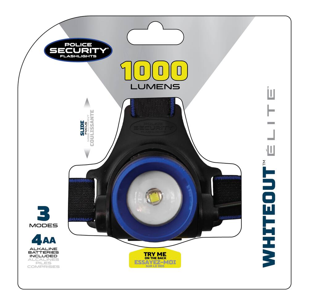 Police Security 1000 Lumens Waterproof Aluminum Whiteout Headlight/Headlamp, Batteries Included, Blue