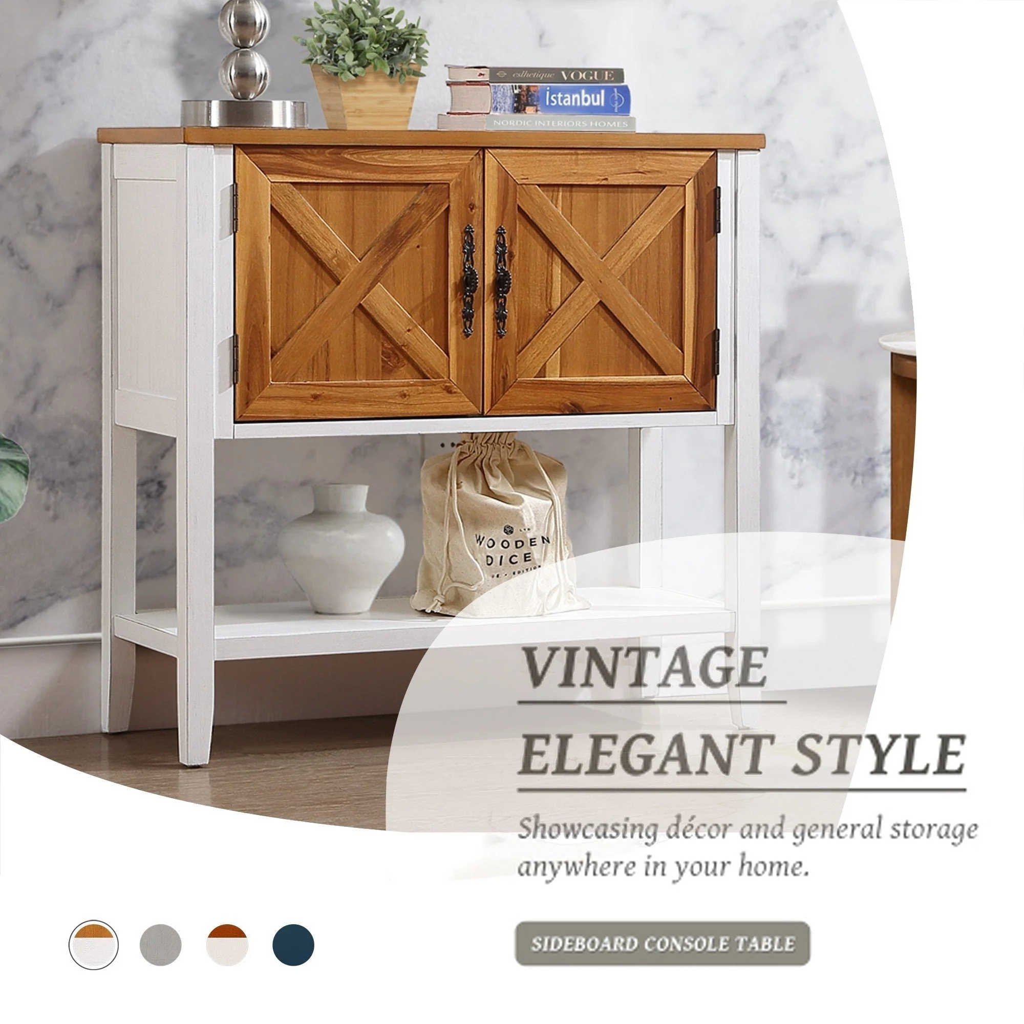 35'' Farmhouse Wood Buffet Sideboard Console Table with Bottom Shelf and 2-Door Cabinet