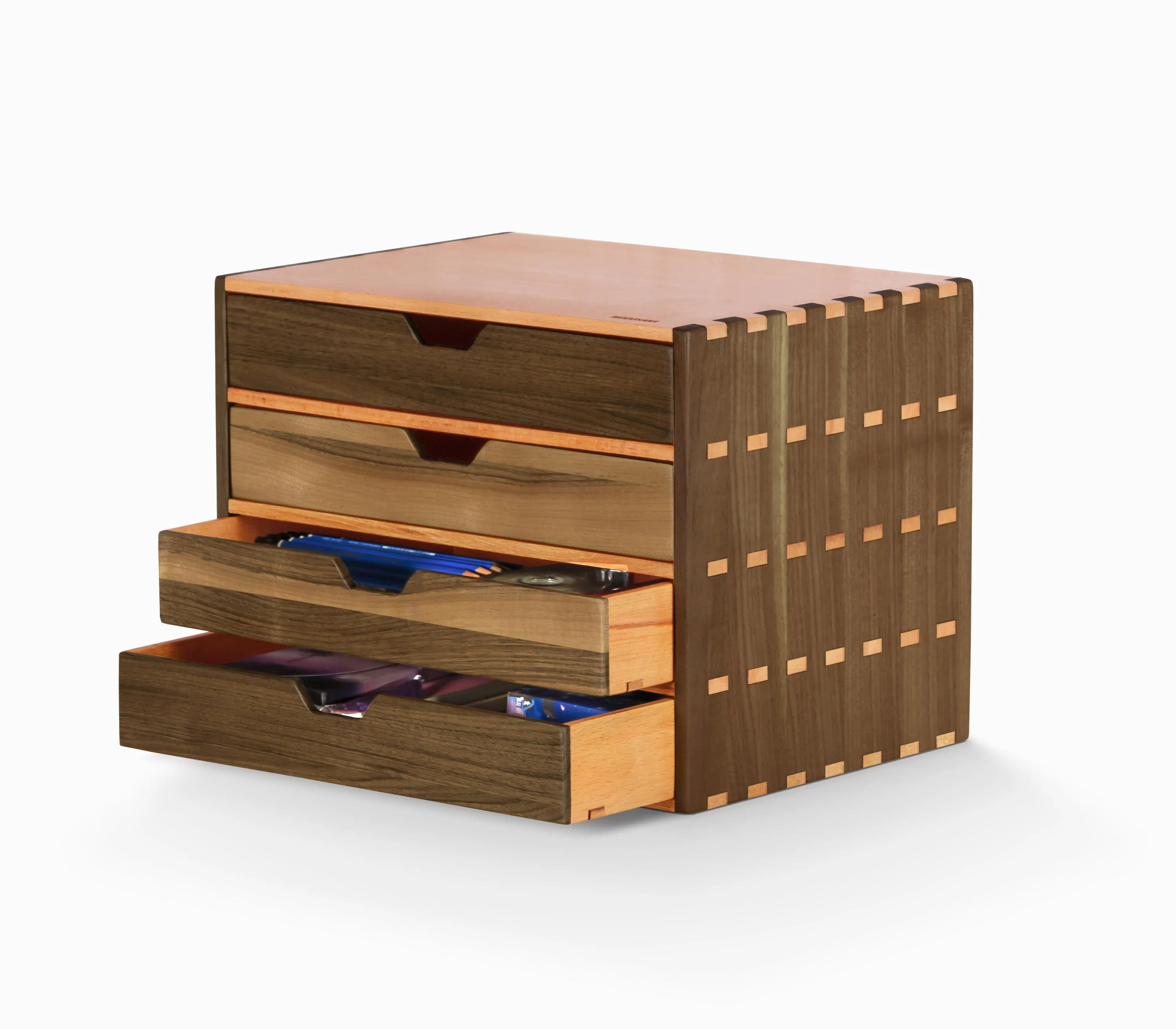 Solid Walnut Hornbeam A4 Filing Cabinet | Four Drawer Document Organizer