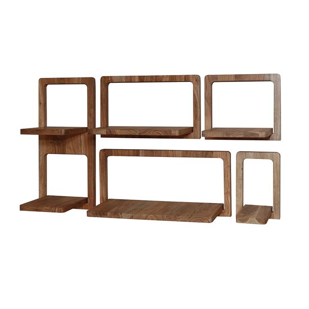 Giga Meubel Wandschap Curvy - Acaciahout - Set van 5 - 30x23x65cm