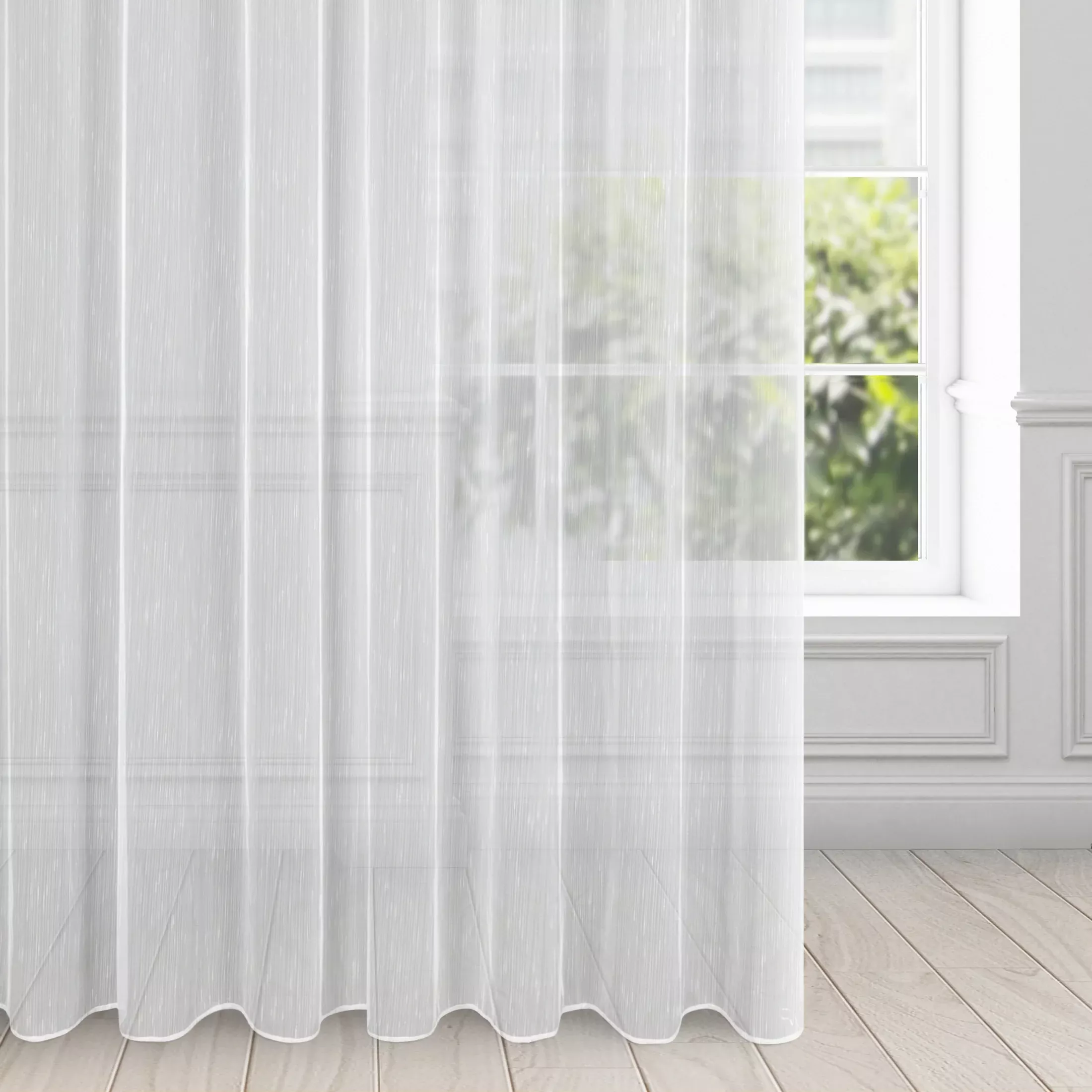Firana biała z delikatnymi prążkami i efektem deszczyku 350x250 cm przelotka PILAR