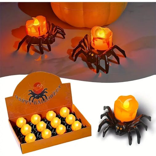 NNETM Arachnid Glow: 12Pack Halloween Spider Flameless Candlelight