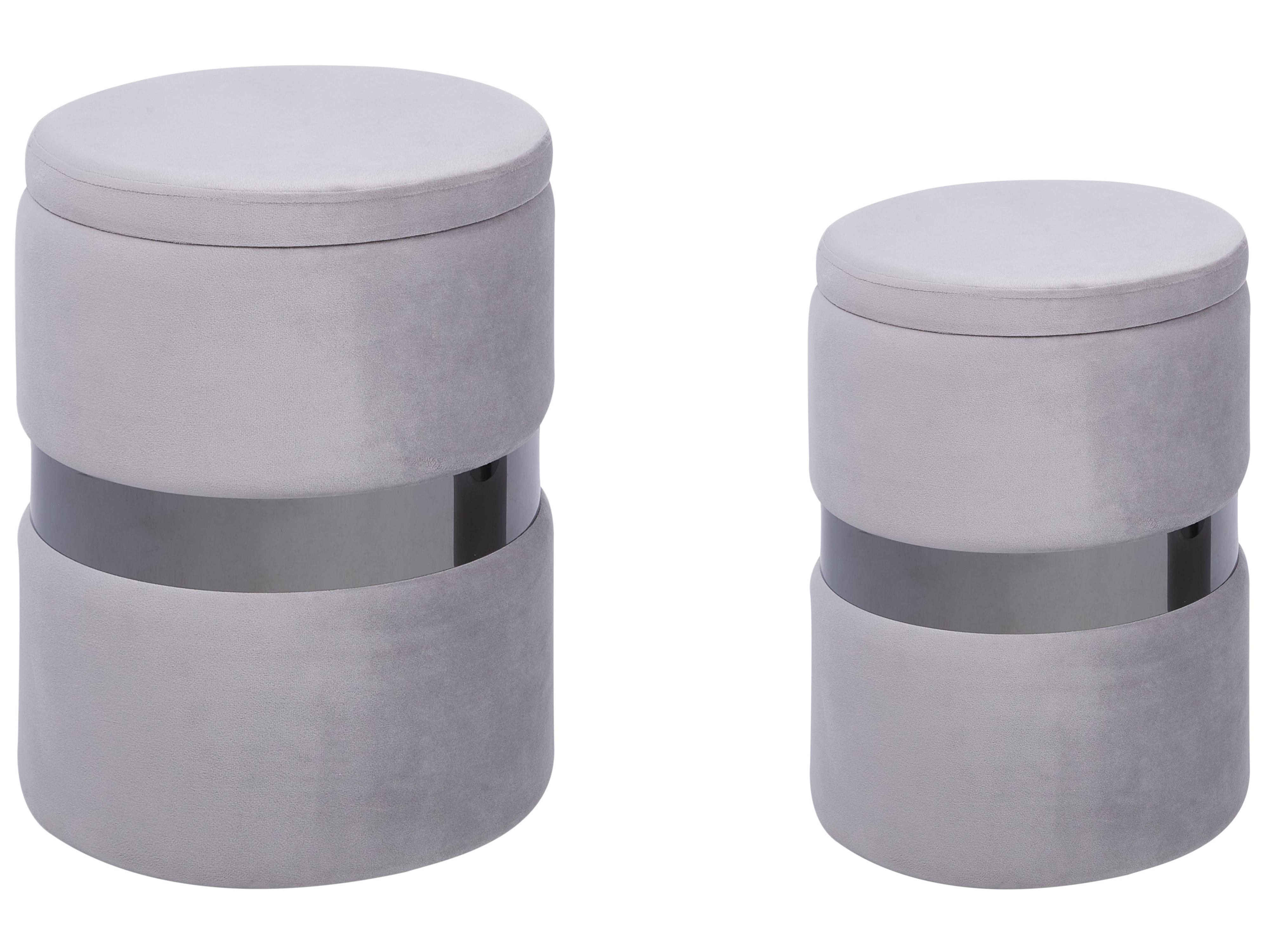 Set of 2 Storage Pouffes DORIS Velvet Light Grey