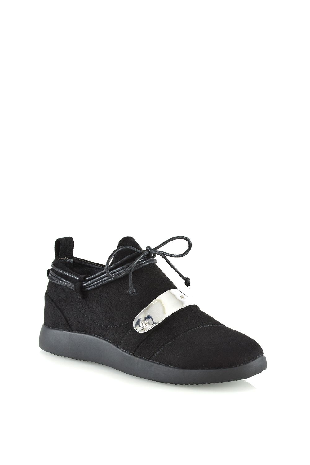 XY London Evanescence' Lace Up Flat Rubber Sole Trainers with Metallic Details