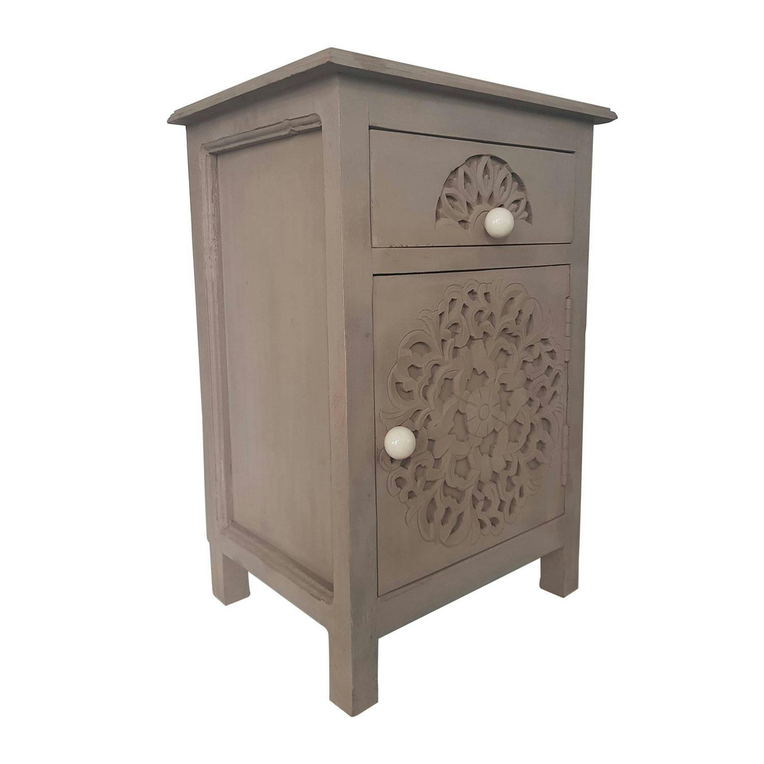 TASHA - Table de chevet avec tiroir et porte en bois marron