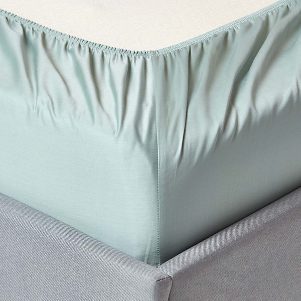 Drap-housse matelas épais 140 x 190 cm coton égyptien bio 400 fils bleu givré - HOMESCAPES