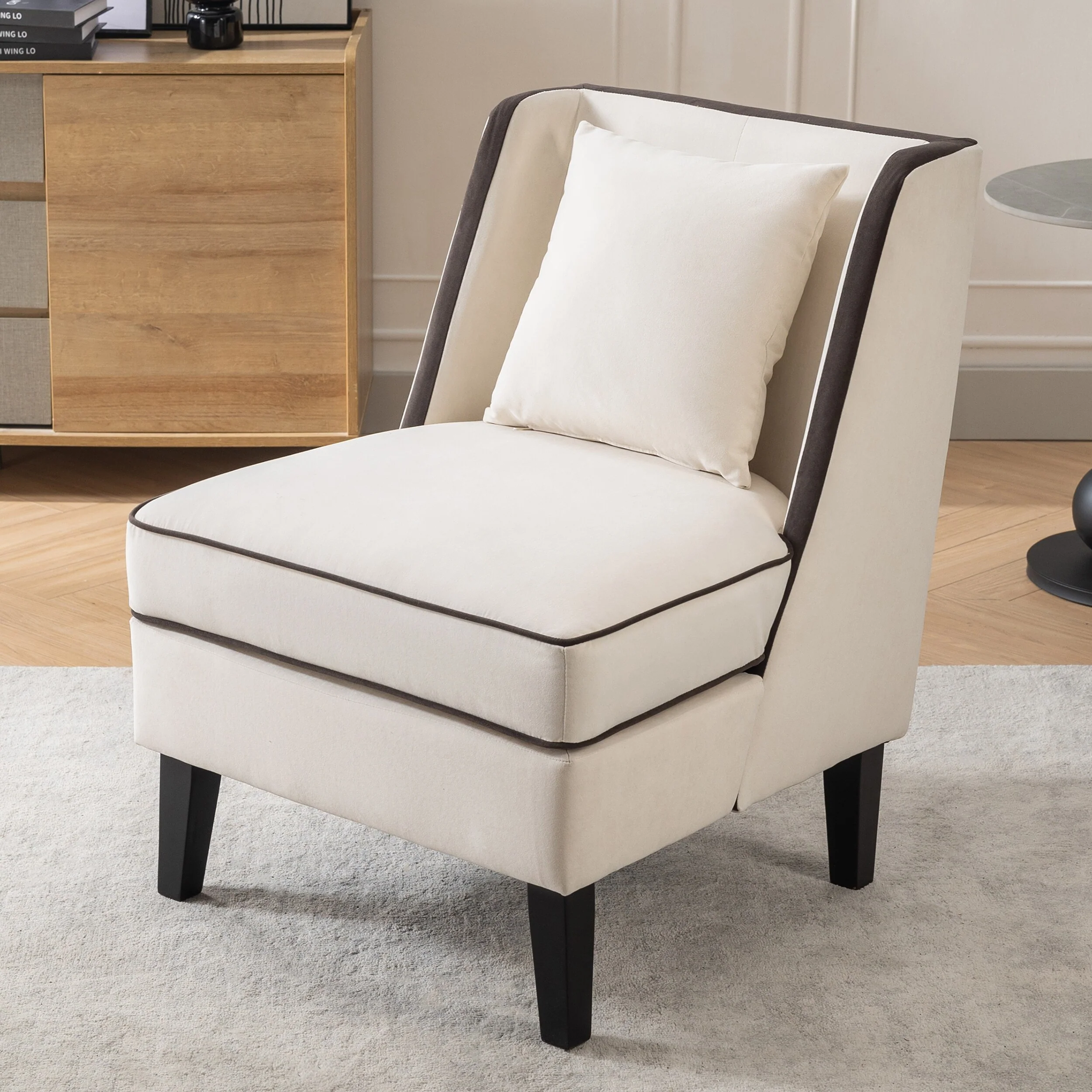 Velvet Upholstered Accent Chair with Piping
