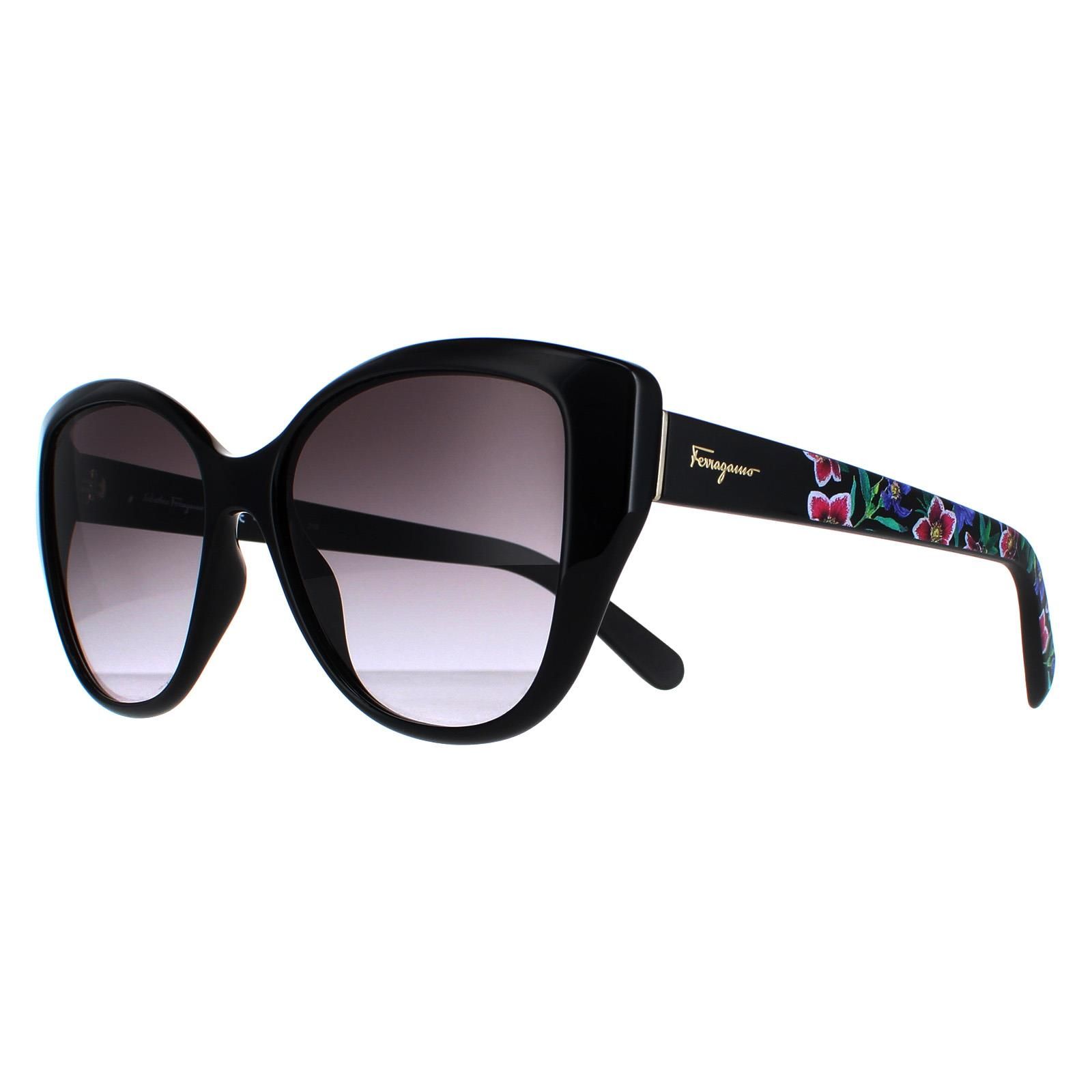 Salvatore Ferragamo Cat Eye Black with Flower Print Grey Gradient SF912S