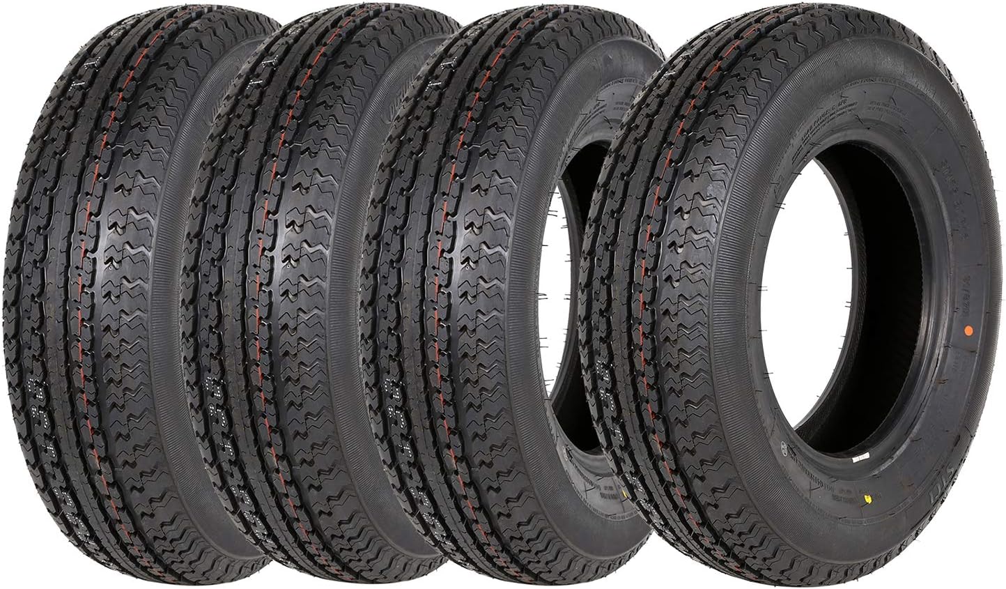 Set of 4 ST225/75R15 Radial Trailer Tire, ST225-75R15 ST 225/75R15, 10 Ply Load Range E, 117N(ST205/75R15 8PR)