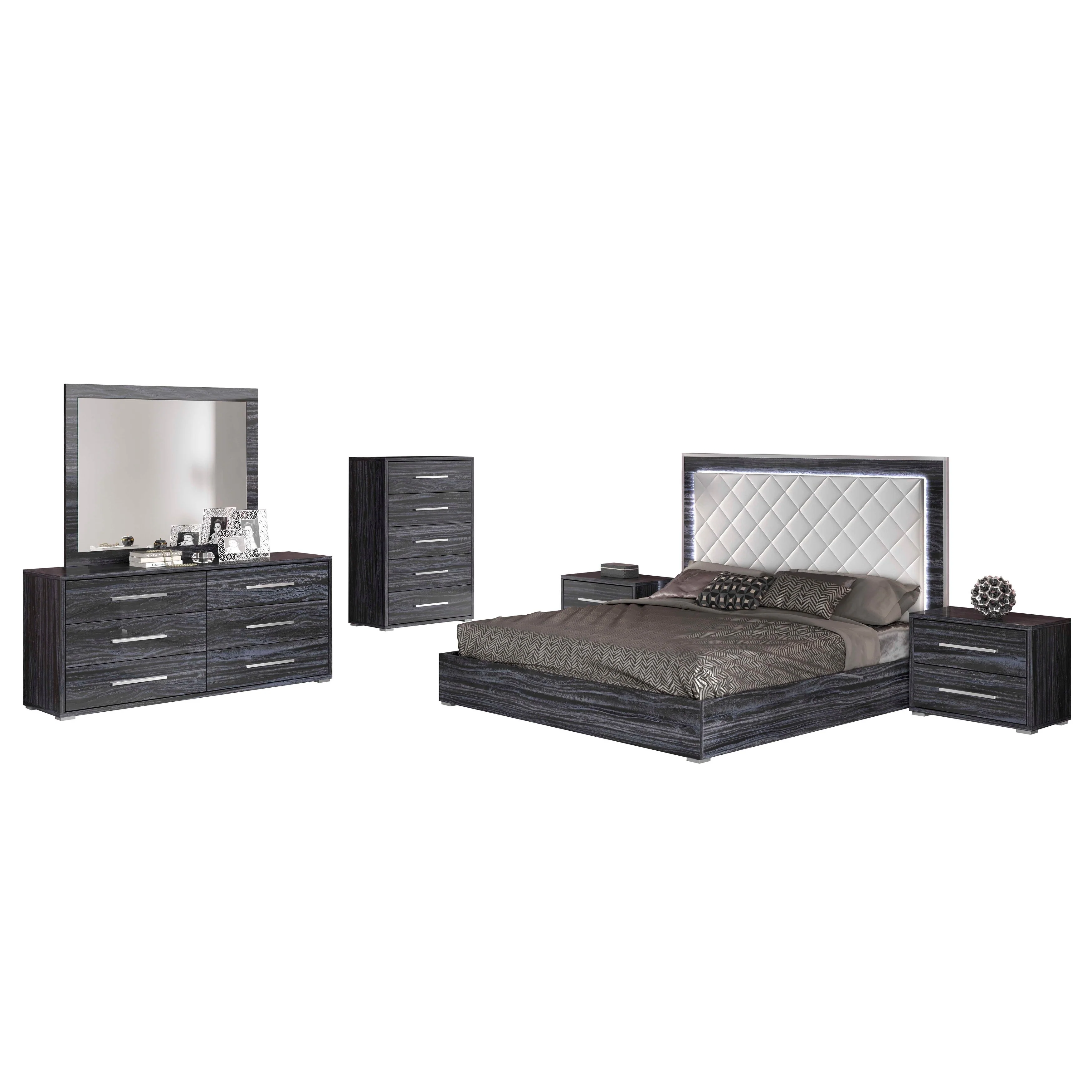 Somette Napolitan 5-Piece Bedroom Set w/ Bed, Dresser, Mirror & 2 Nightstands