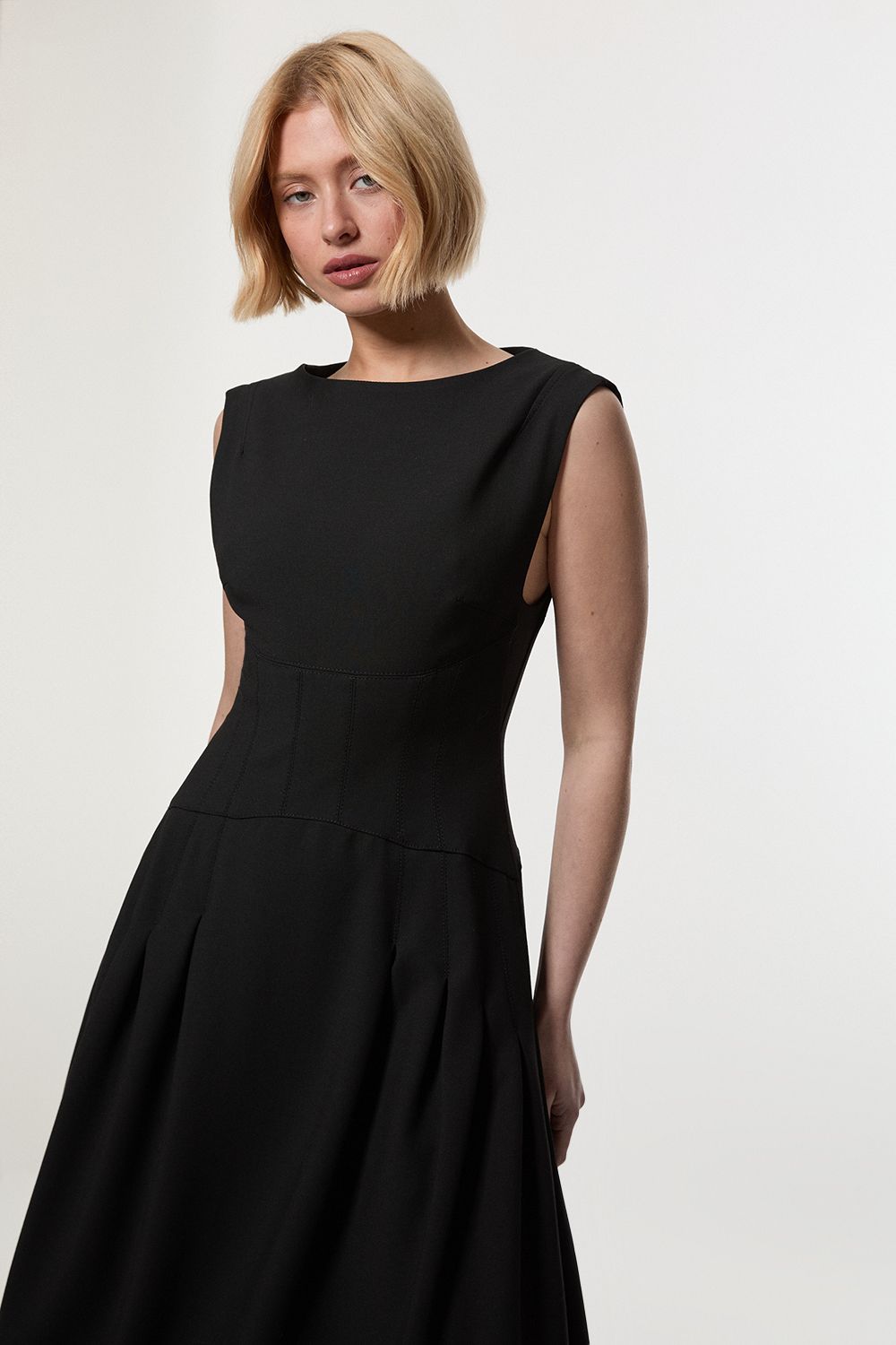 KarenMillen Compact Stretch Open Back Full Skirted Tailored Midi Dress