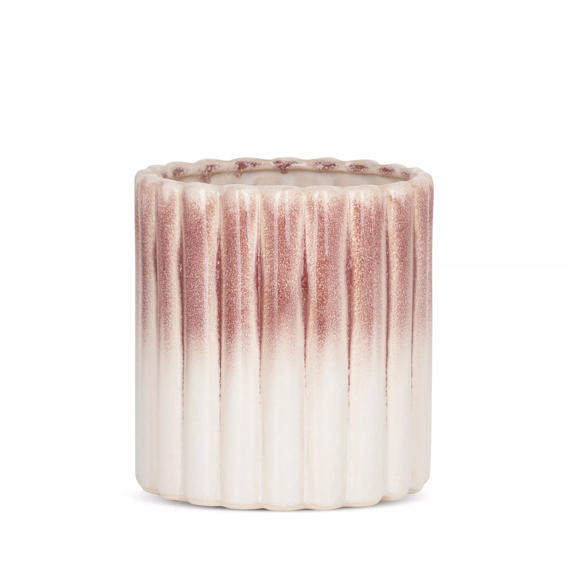 Osłonka ceramiczna na donicękremowo-różowa z efektem ombre średnica 15x15 cm EVITA