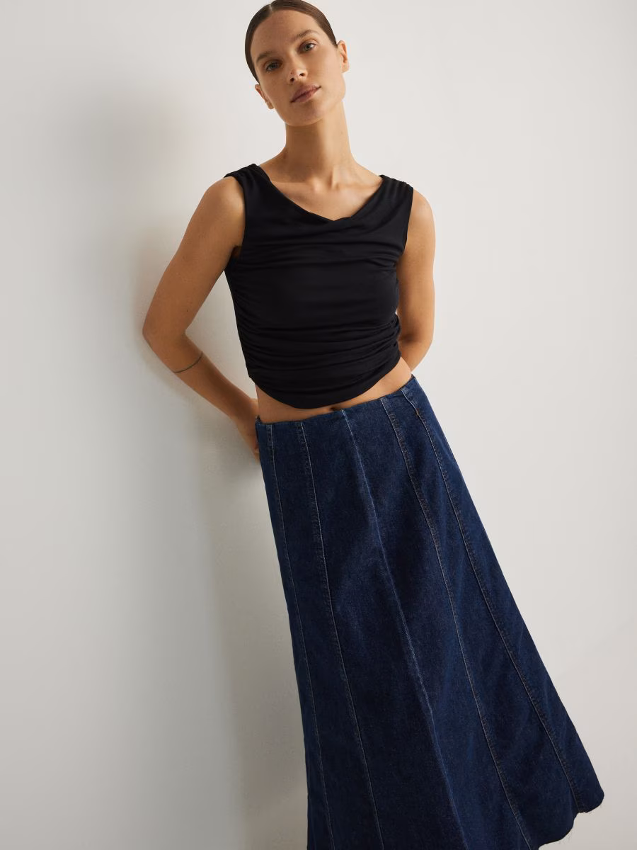 Denim Maxi Skirt With Stitching