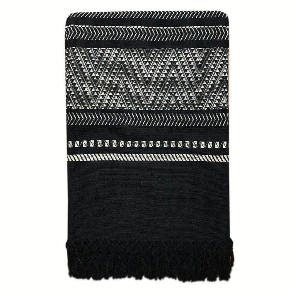 NATIVE - Plaid noir en coton à rayures 135x220
